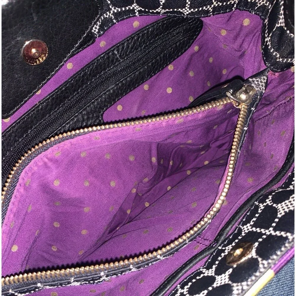 Vintage Y2K Kate Spade Black Canvas/black Leather Shoulder Bag Purple Yellow